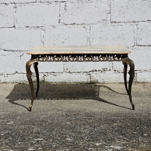 French Vintage Marble Brass Coffee Table - Cocktail Table-Lounge Table-Baroque Style-60s