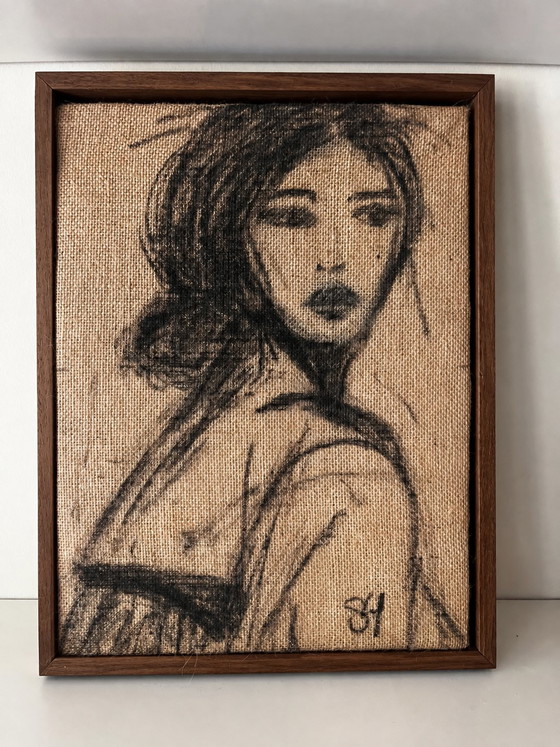 Handmade artwork on jute with walnut-colored frame – Paintings & Drawings, Other (photo 2 of 5)