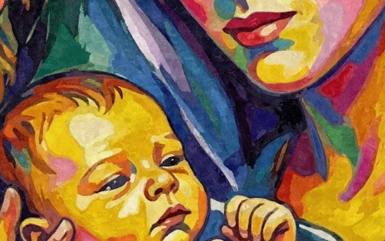 Image 1 of Jesus, Mary and Joseph / Impressionist oil painting (60x60 cm)