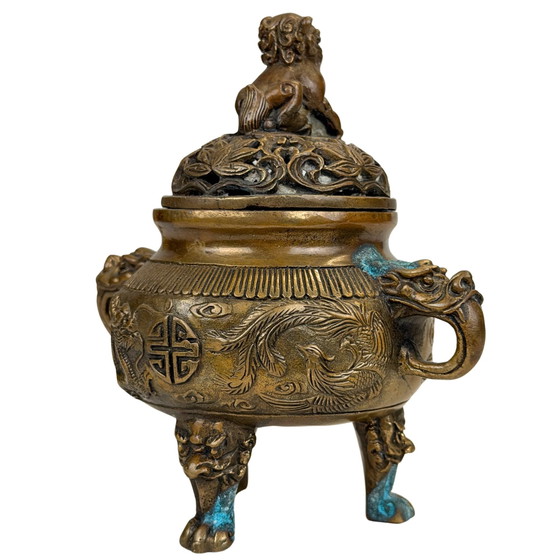 Quemador de Incienso Chino con Dragón, Fénix y Perro Fu – Estilo Xuande – Siglo XX – Objetos decorativos (photo 6 of 11)