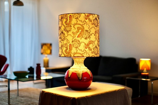 Striking table lamp with dragon shade - upcycled from a Fat Lava vase by Bay