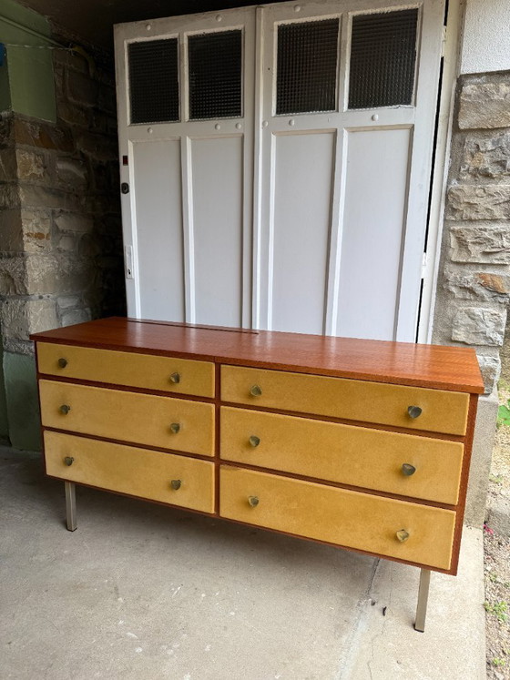 Image 1 of Enfilade commode coiffeuse Roger Landault années 50/60 suédine jaune