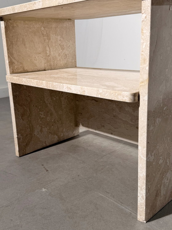 Vintage Italian Travertine Side Table with Open Shelf (photo 4 of 5)