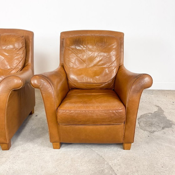 Fauteuils en cuir, marron, Bois, Vintage (photo 9 sur 13)