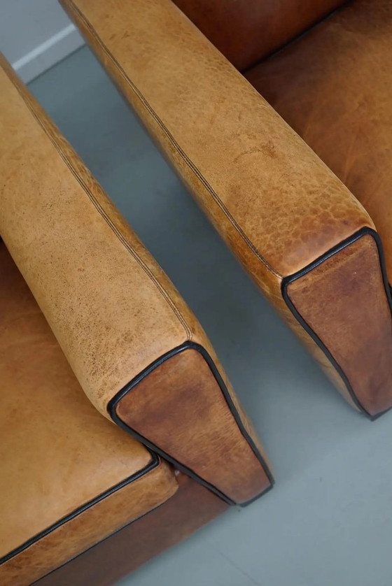 Image 1 of Vintage Nederlandse clubfauteuils van cognackleurig leer, set van 2