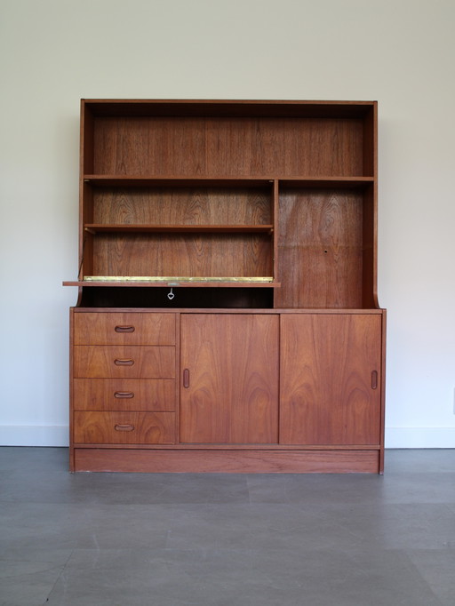 Vintage Deens wandmeubel in teak met secretaire – wandkast, Wood (photo 2 of 13)