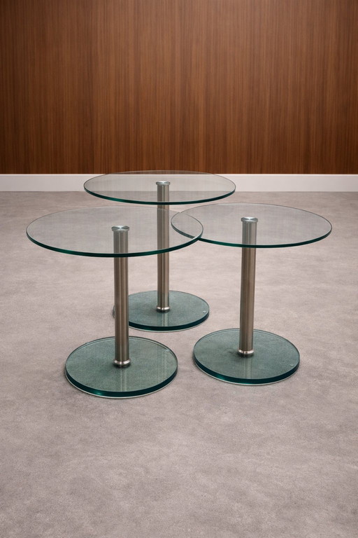 Beistelltisch-Couchtisch-Set Metaform KL 3 Glas Edelstahl rund