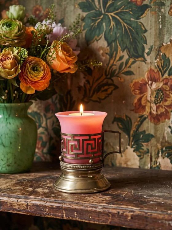 Antique pink opaline and gilded brass cup holder/candle holder, 19th century, Crystal, Glass (photo 3 of 14)