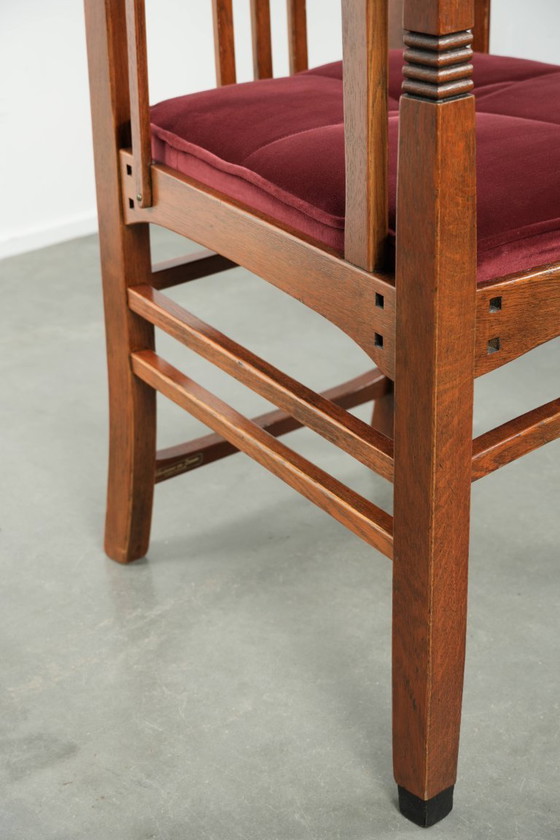 Image 1 of Chaise de salle à manger/chaise d'appoint Schuitema de style Art nouveau/Jugendstil avec revêtement en tissu rouge