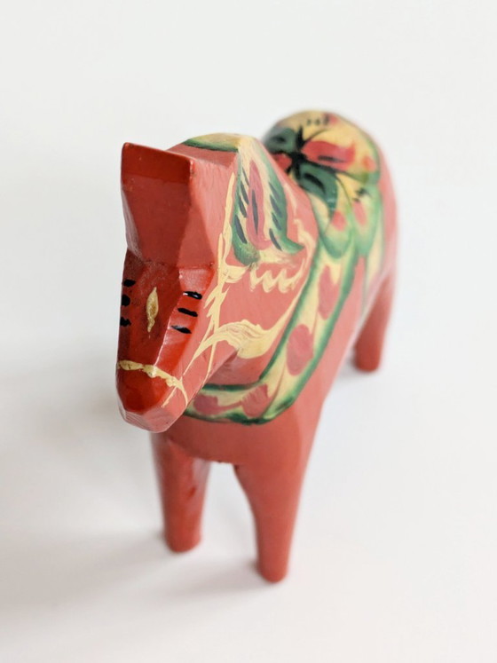 Image 1 of Set van 2 vintage Zweedse Dala-paardjes van hout, handgeschilderd, Scandinavisch decoratief cadeau.