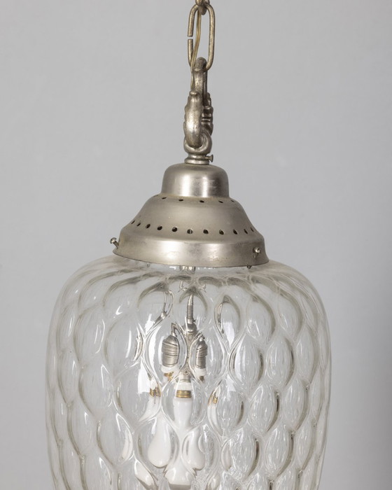 Image 1 of  Pagina 1 van 10 jaren 1960 vintage hanglamp in gedecoreerd glas Italiaans ontwerp