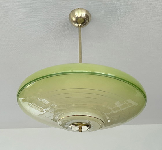 Image 1 of Lampe pendante Art Déco en verre vert