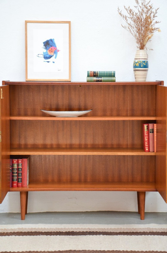 Image 1 of Vintage teakhouten ladekast, dressoir/kast met planken, midden 20e eeuw, jaren 60/70.