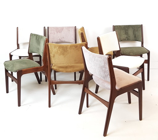 8 sedie da tavolo da pranzo modello 89 di Erik Buch, in teak, appena rivestite