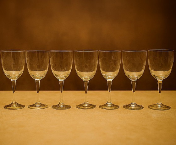 Image 1 of Bicchieri da vino vintage con foglia incisa – Set di (6+1)