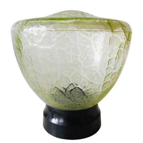 Image 1 of Antieke Art Deco Plafondlamp Groen Craquelé Glas plafonnière 1920's