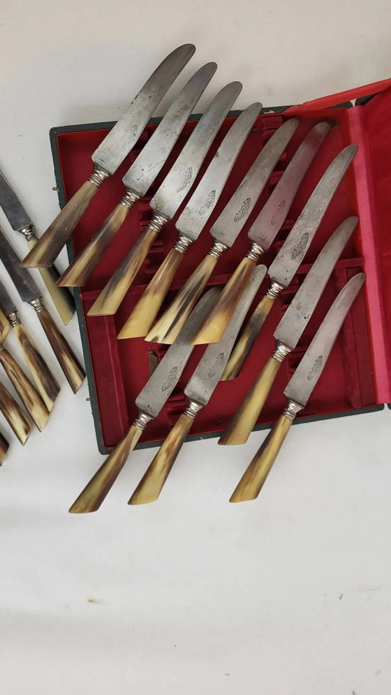 20 coltelli da tavola con lame in acciaio e manici in corno – Set di posate, polished steel, Metallo, Art Deco (photo 2 of 6)