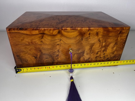 Luxueuse et grande boîte à bijoux XXL / coffret de rangement en racine de bois de thuya, dimensions 30x20x (photo 14 of 16)