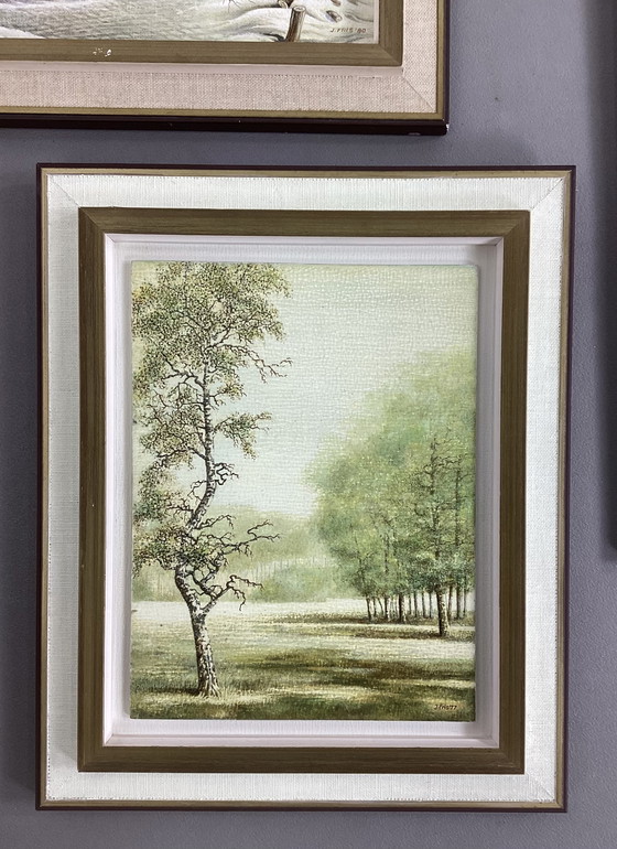 Image 1 of 4 olieverf schilderijen fijnschilderen J. Fris jaren zeventig 