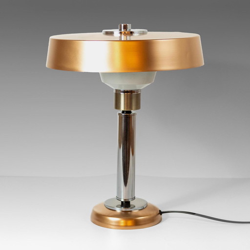 1x Golden and Chromed Art Deco Desk Lamp, Italy 1940s