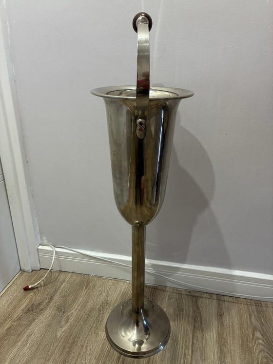 Art Deco Champagnerkühler auf Ständer, versilbert, 1920er Jahre, Tischdekoration, Metall, Messing (Foto 5 von 6)