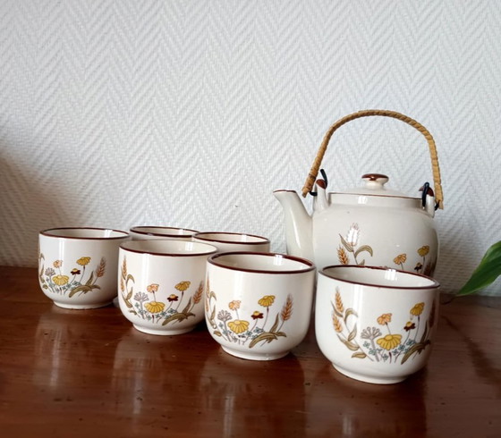Image 1 of Servizio da tè asiatico vintage con fiori, anni '70