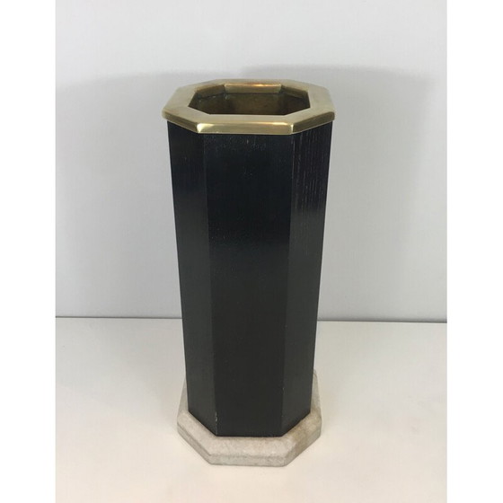 Image 1 of Vintage umbrella stand in blackened wood, brass and marble, 1950