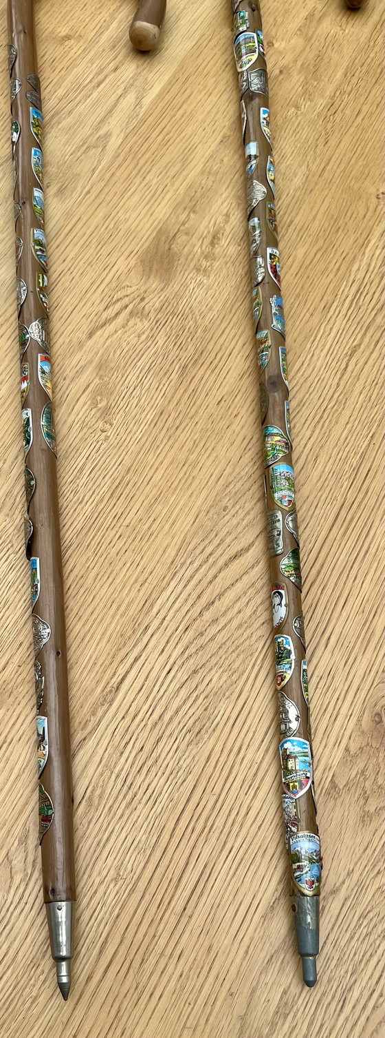 Image 1 of Two nostalgic walking sticks with enameled coats of arms from all over Europe