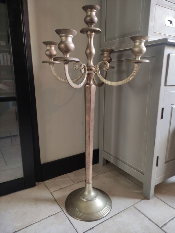 Candelabro da terra pesante (5 braccia), Massiccio (97 cm!), Portacandele, Metallo, Argentato (foto 2 di 5)