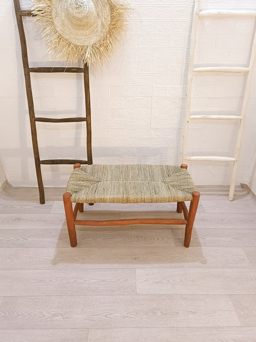 Handgemaakte mahoniehouten bank met geweven koordzitting: Marokkaanse boho-decoratie – bankjes, Wood (photo 2 of 6)