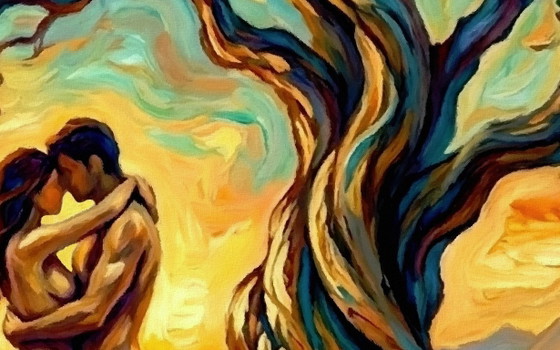 Image 1 of Impressionist nude painting on canvas "A Moment of Eternity" / (80x80) cm
