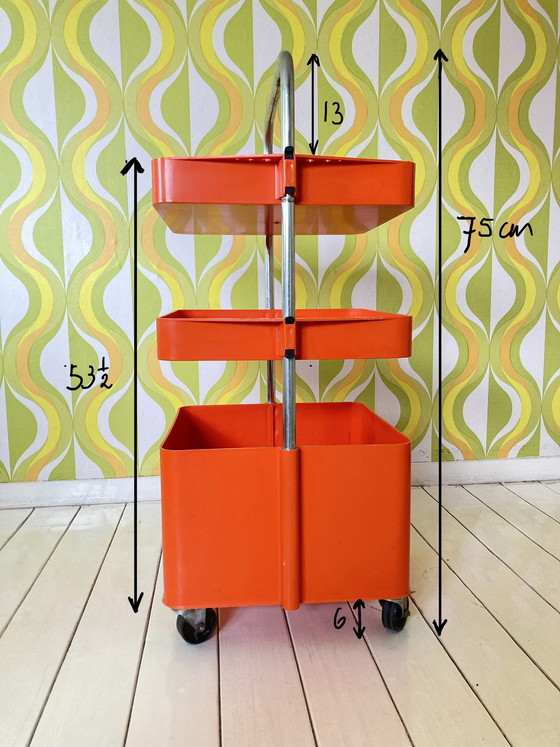 Image 1 of Carrello vintage anni '70 in plastica arancione, carrello di servizio, carrello bar