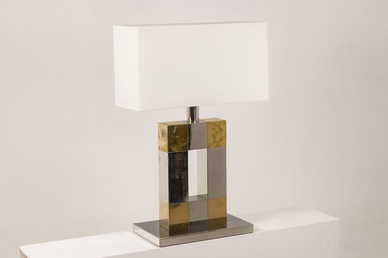 Image 1 of Geometrische lamp van zilver en goud metaal, 1970