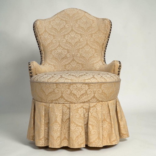 Années 1960, Fauteuil cocktail danois, tissu jacquard, bois de hêtre.