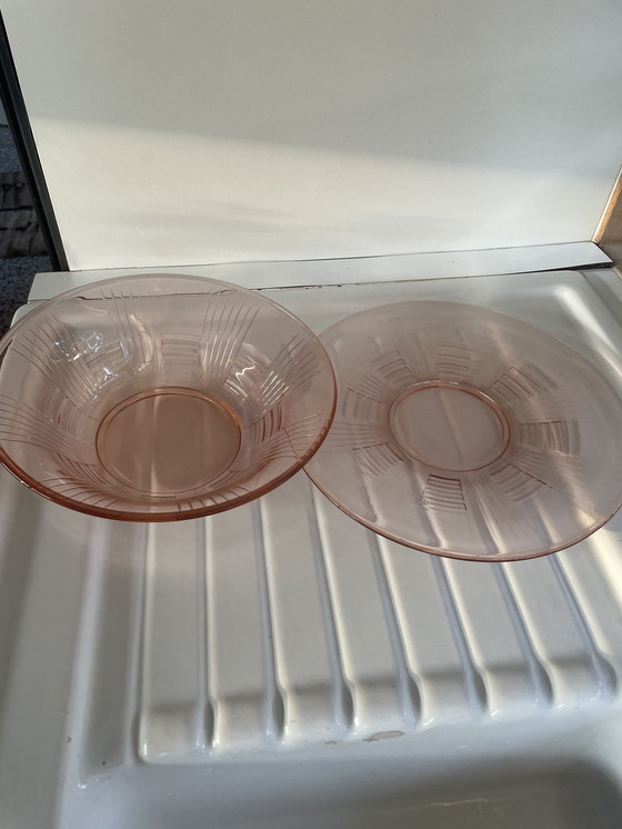 Image 1 of Ciotola + piatto in vetro Luxval, stile Art Déco belga, anni '30