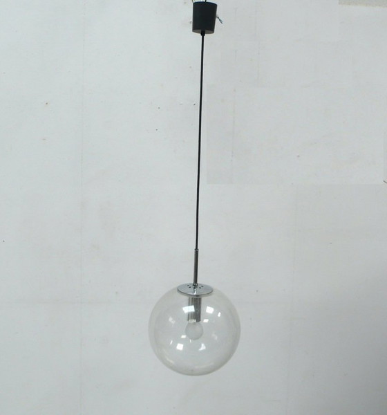 Image 1 of 60er Große Glaskugel Hängelampe Limburg Glashütte Ø 30 cm Klarglas