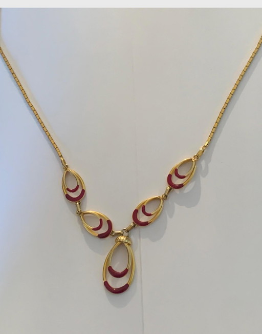 Guy Laroche Necklace, 1970s/80s, Cherry Red Enamel in Gold Plated – cadeaus, Other (photo 2 of 8)