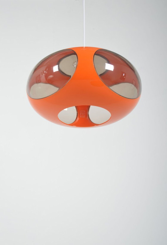 Image 1 of Space age UFO pendant lamp 'Bug Eye' (orange) by Massive, 1970s