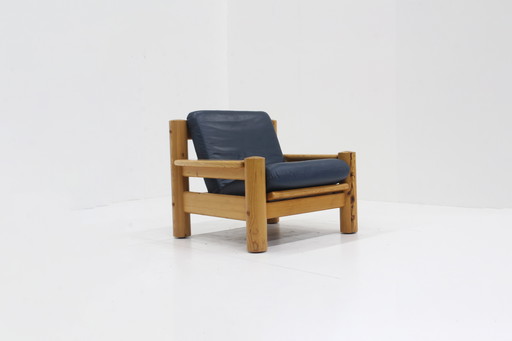 Vintage Massief Houten Fauteuil Hout En Leer