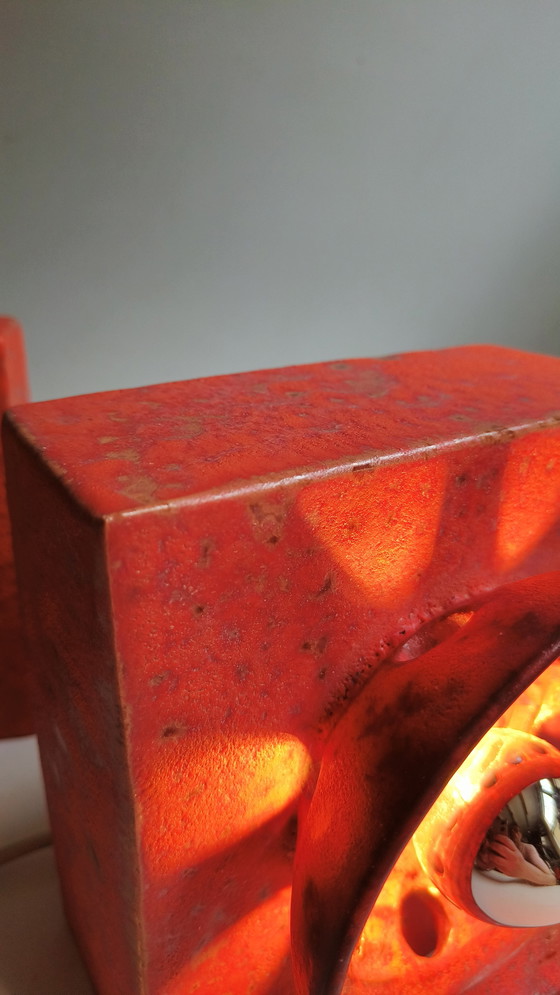Image 1 of 2 brutalist fat lava wester-germany 1970s pottery orange wall lamps