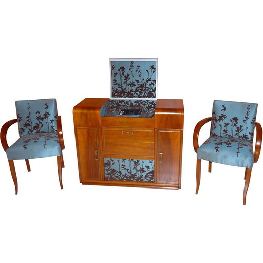 Set aus einem Eltax-Verstärker und seinen 2 Vintage-Sesseln aus Holz und Stoff, 1950