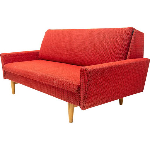 Vintage Klappsofa aus Holz und Stoff, Tschechoslowakei 1960
