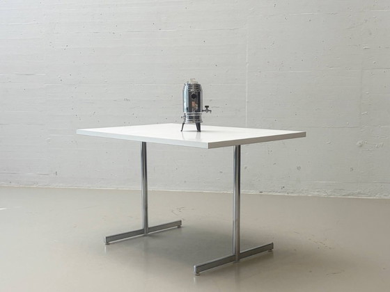 Tavolo da lavoro con struttura in acciaio cromato, anni '80/'90 – Scrivanie, Wood, Chrome (photo 7 of 7)