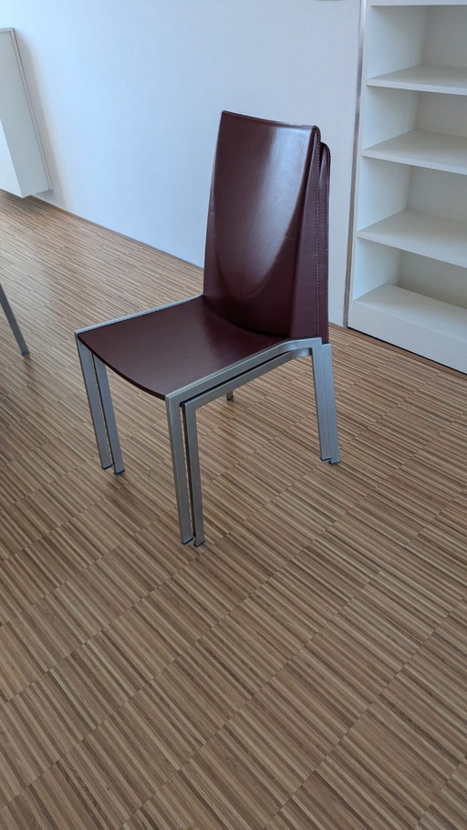 6 Italiaanse design eetkamerstoelen Leer & RVS
