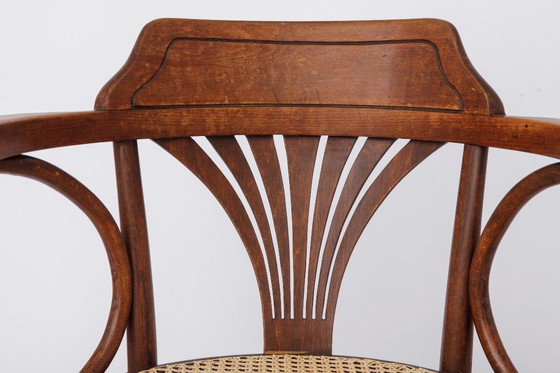 Image 1 of Vintage Bentwood Chair by Fischel Austria 1940s-1950s | Restored Beech Wood & New Rattan Seat | Desk or Dining Chair