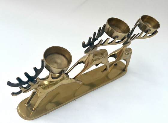 Image 1 of Vintage messing kandelaar met hertmotief – Deens design D&C – Mid-century