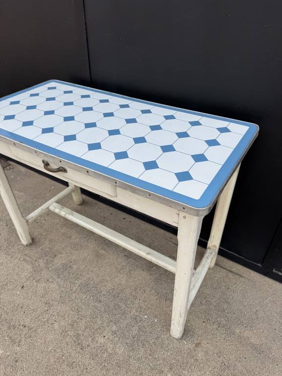 50s Enamelled Sheet Metal Wood Kitchen Table – Side tables, Vintage (photo 10 of 15)