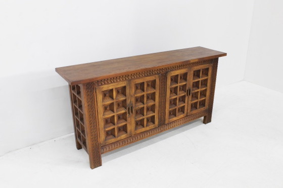Vintage Spaans Brutalist sideboard dressoir, Hout, Bruin (foto 9 van 9)