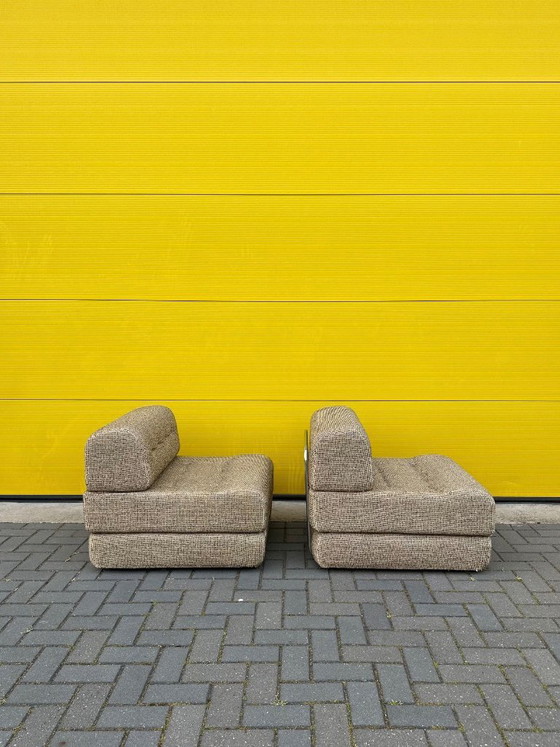 Image 1 of Vintage modular sofa / sofa bed - beige-brown woven fabric