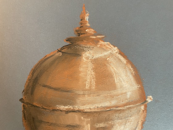 Image 1 of Scatola di caramelle in terracotta pastello su carta indaco